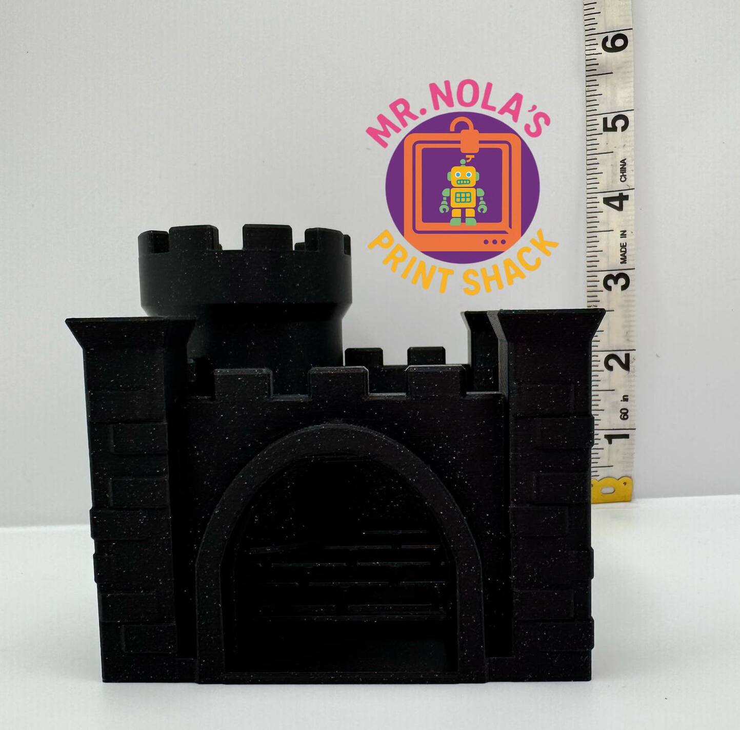 Print Shack 3D Printed Mini Dragon Castle. Black Sparkle