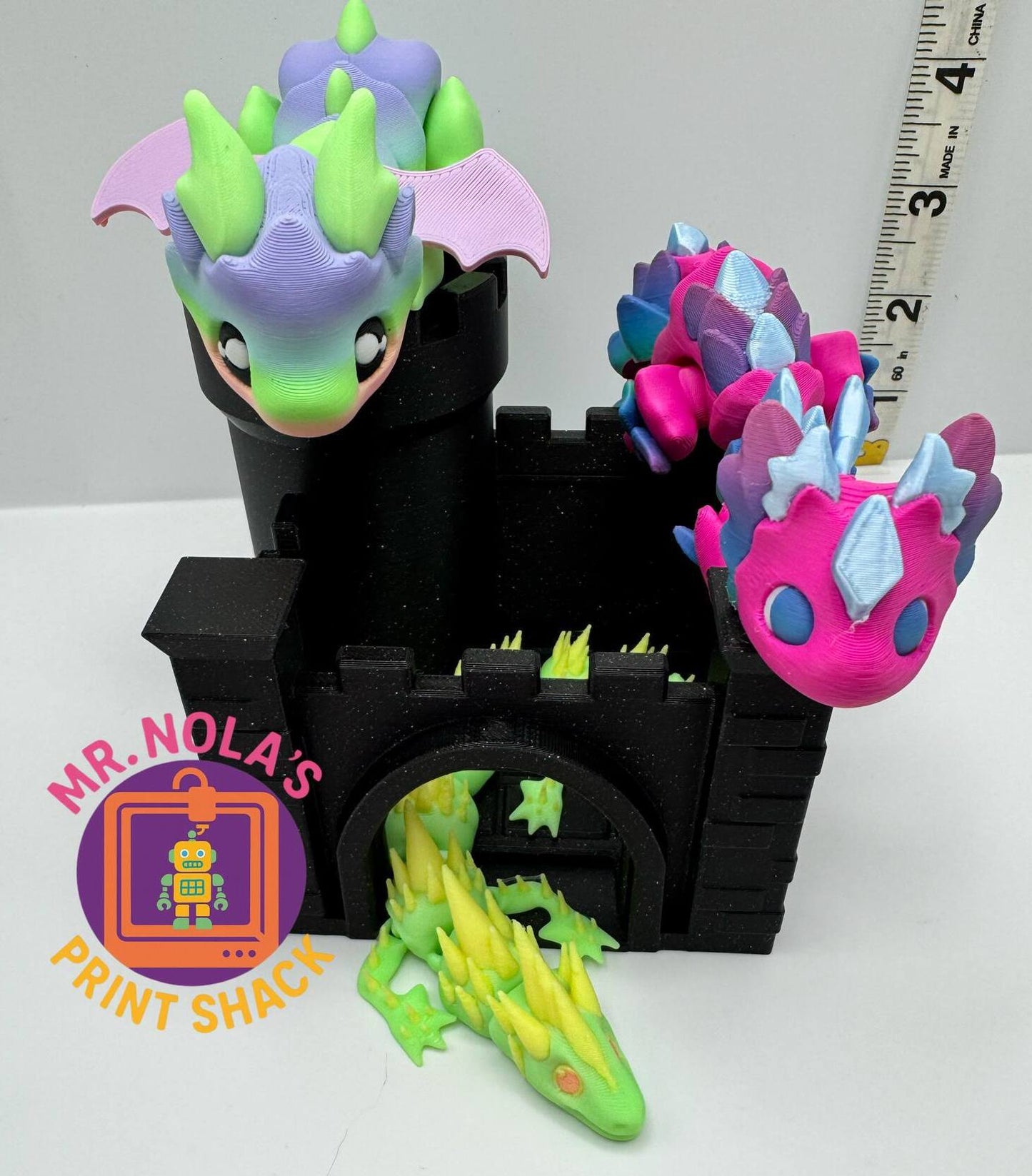 Print Shack 3D Printed Mini Dragon Castle. Black Sparkle