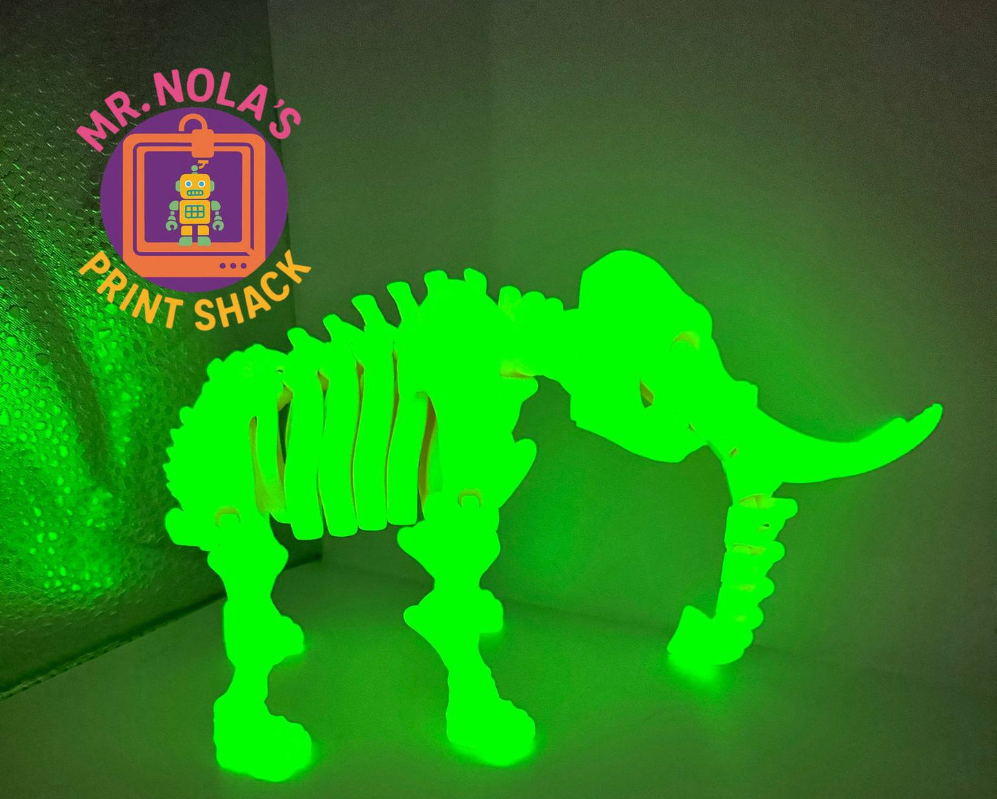 Print Shack 3D Printed Glow in the Dark Elephant Skeleton