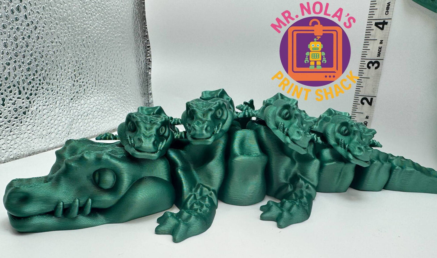 Print Shack 3D Printed Grizzle Swamp Puppy (Gator) Green and Babies