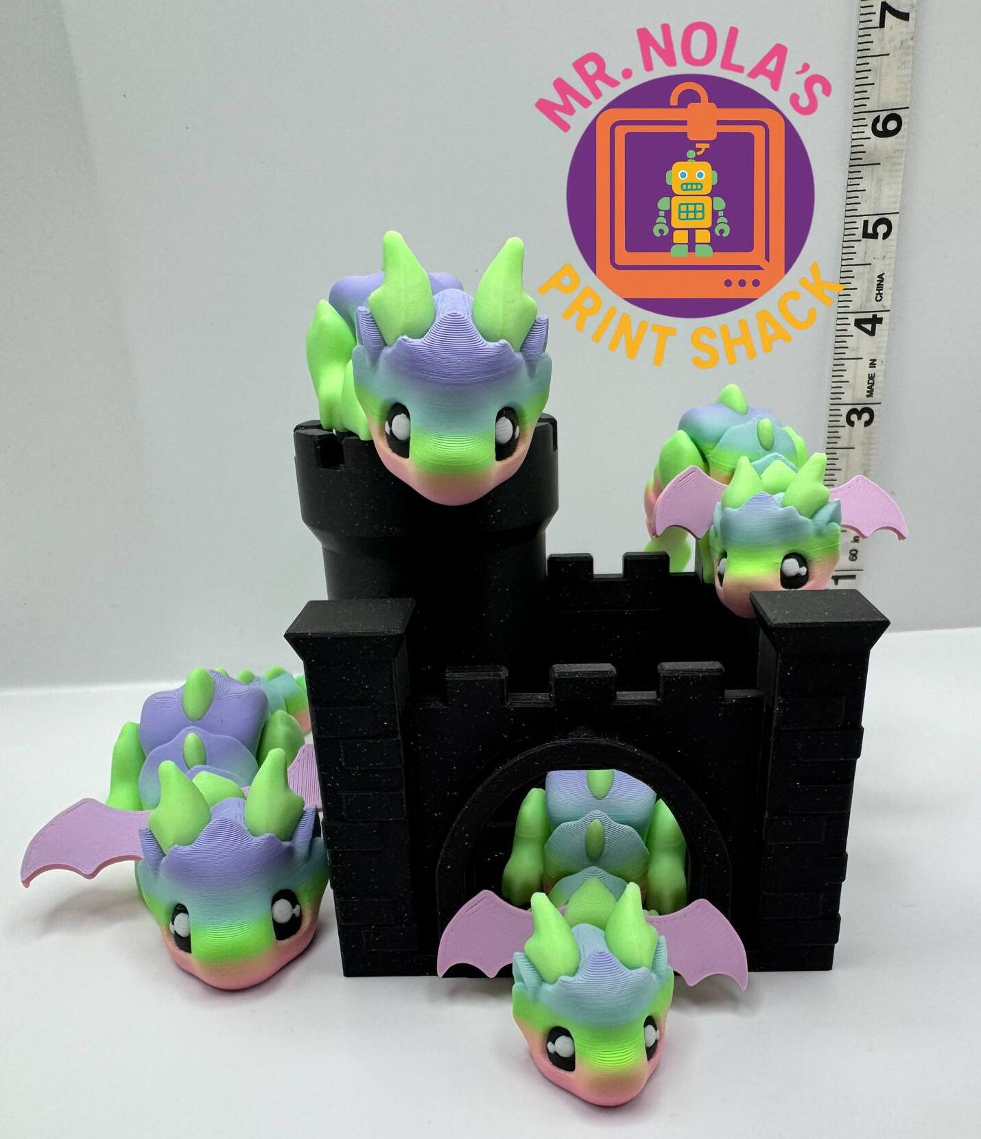 Print Shack 3D Printed Mini Dragon Castle. Black Sparkle