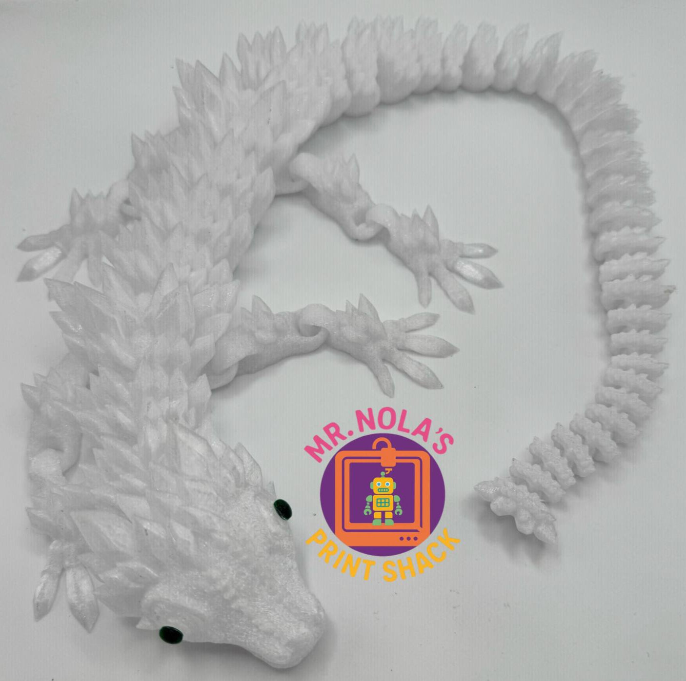 Print Shack 3D Printed Articulated White Crystal Dragon