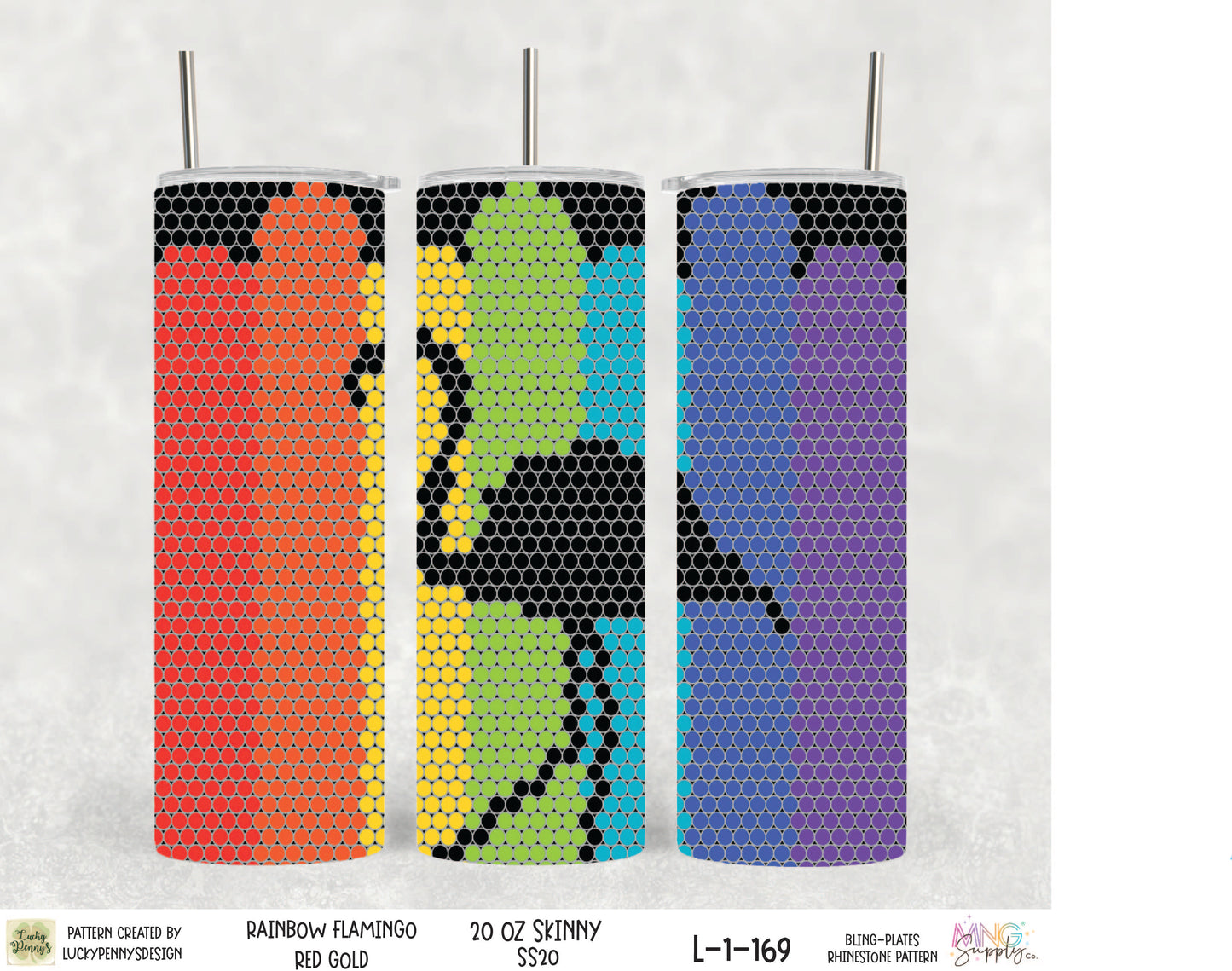 MNG Supply Bling Plate Rainbow Flamingo 20oz Skinny