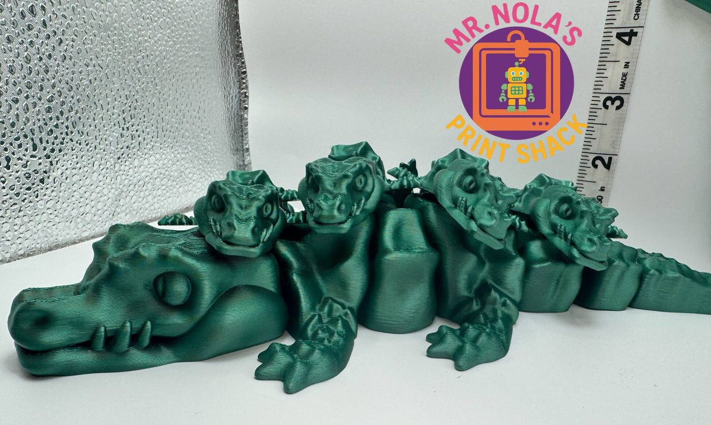 Print Shack 3D Printed Grizzle Swamp Puppy (Gator) Green and Babies