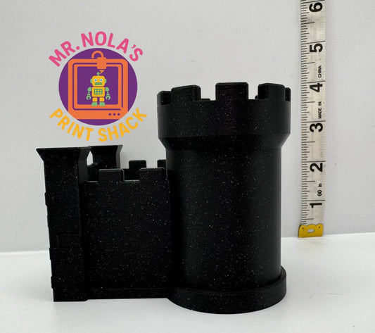 Print Shack  3D Printed Mini Dragon Castle. Black Sparkle