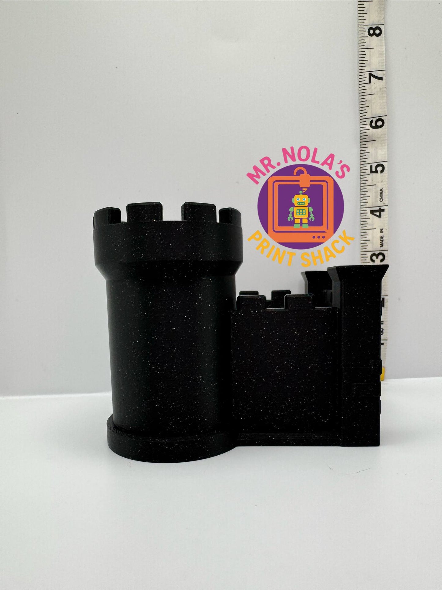 Print Shack  3D Printed Mini Dragon Castle. Black Sparkle