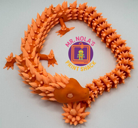 Print Shack  3D Printed Spiky Orange Glow in the Dark Dragon