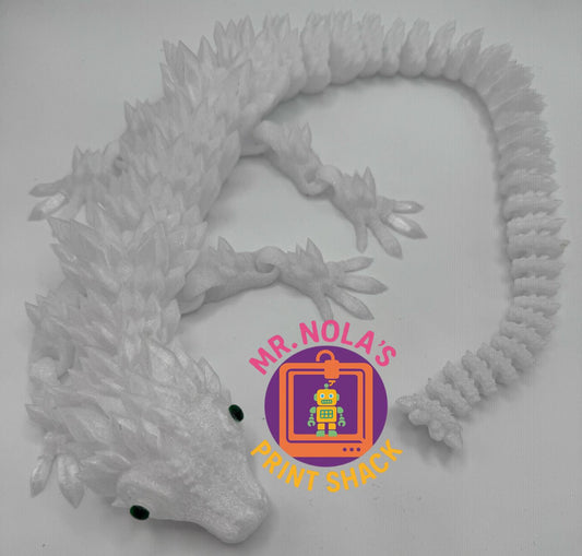 Print Shack  3D Printed Articulated White Crystal Dragon
