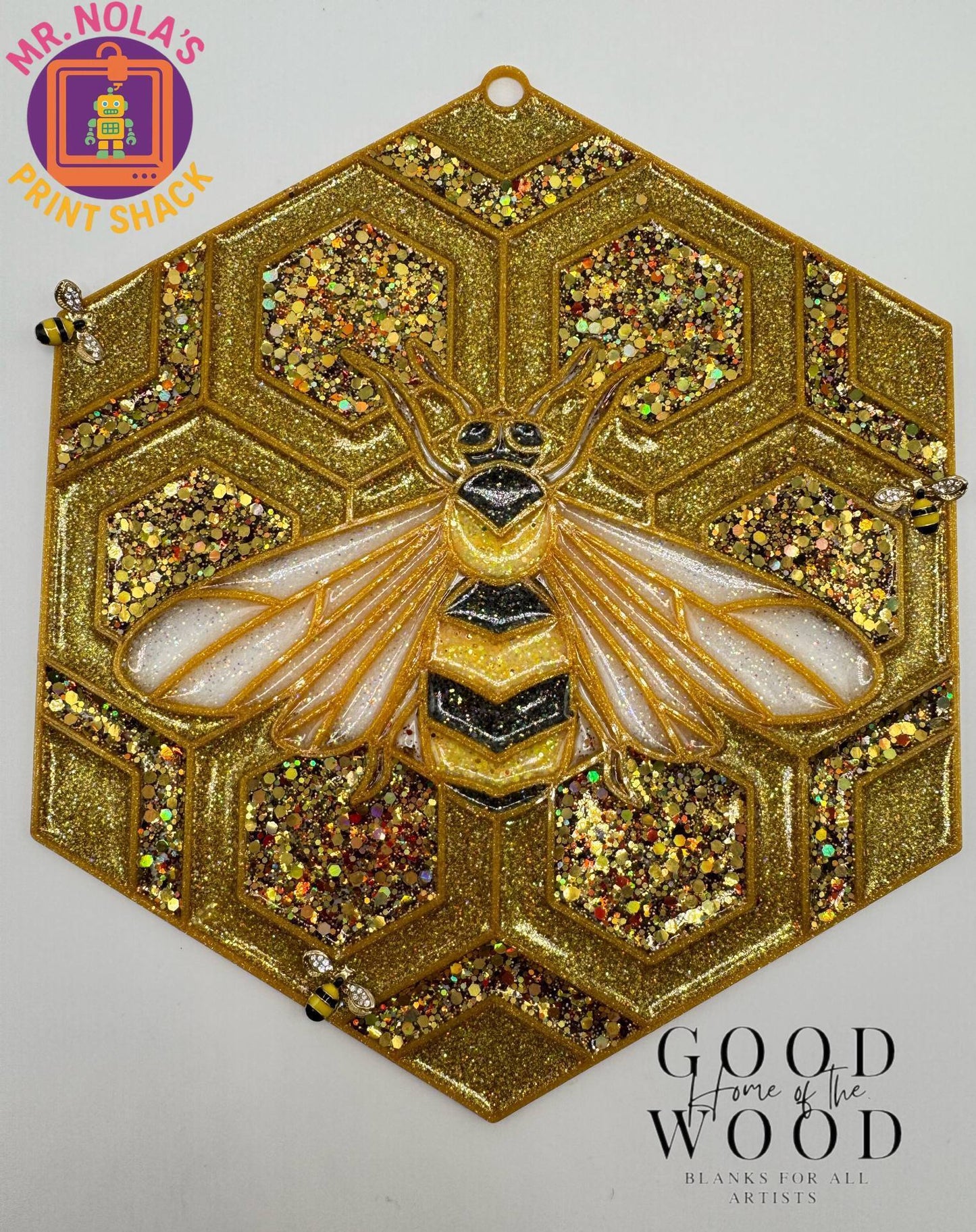 Print Shack  3D Printed Honey Bee Gold Stain Glass/ Sun Catcher Frame