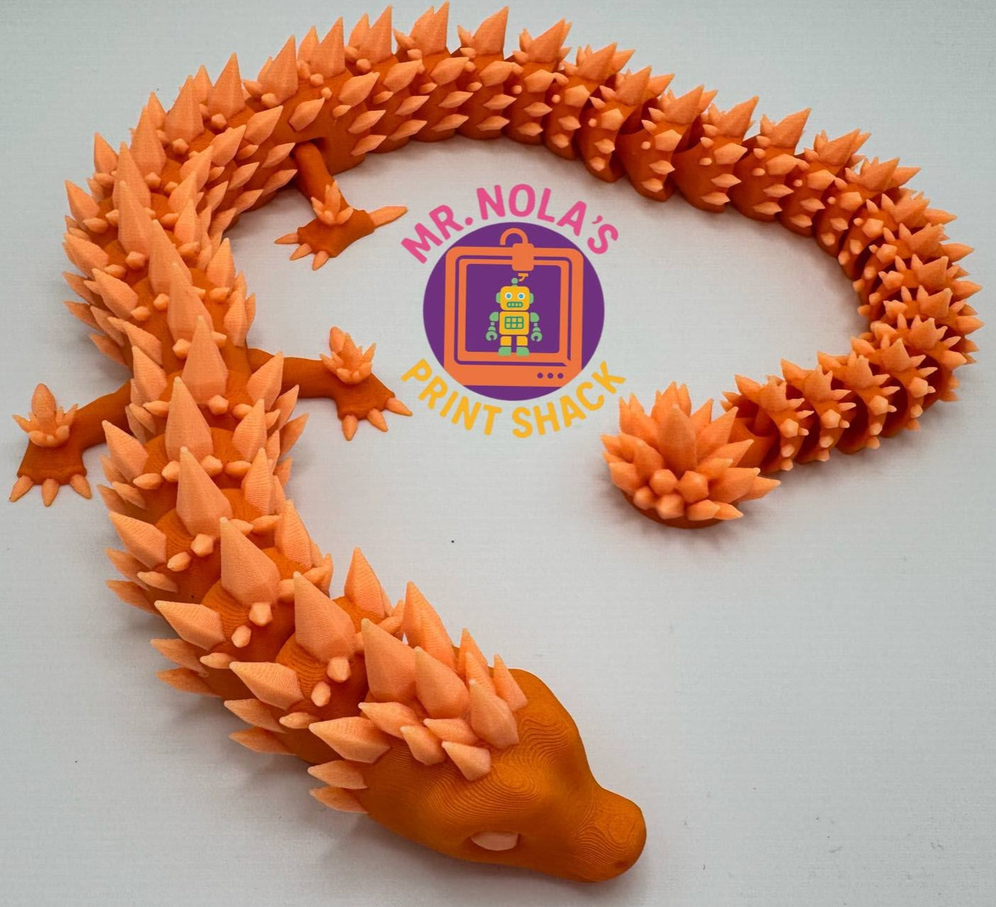 Print Shack  3D Printed Spiky Orange Glow in the Dark Dragon
