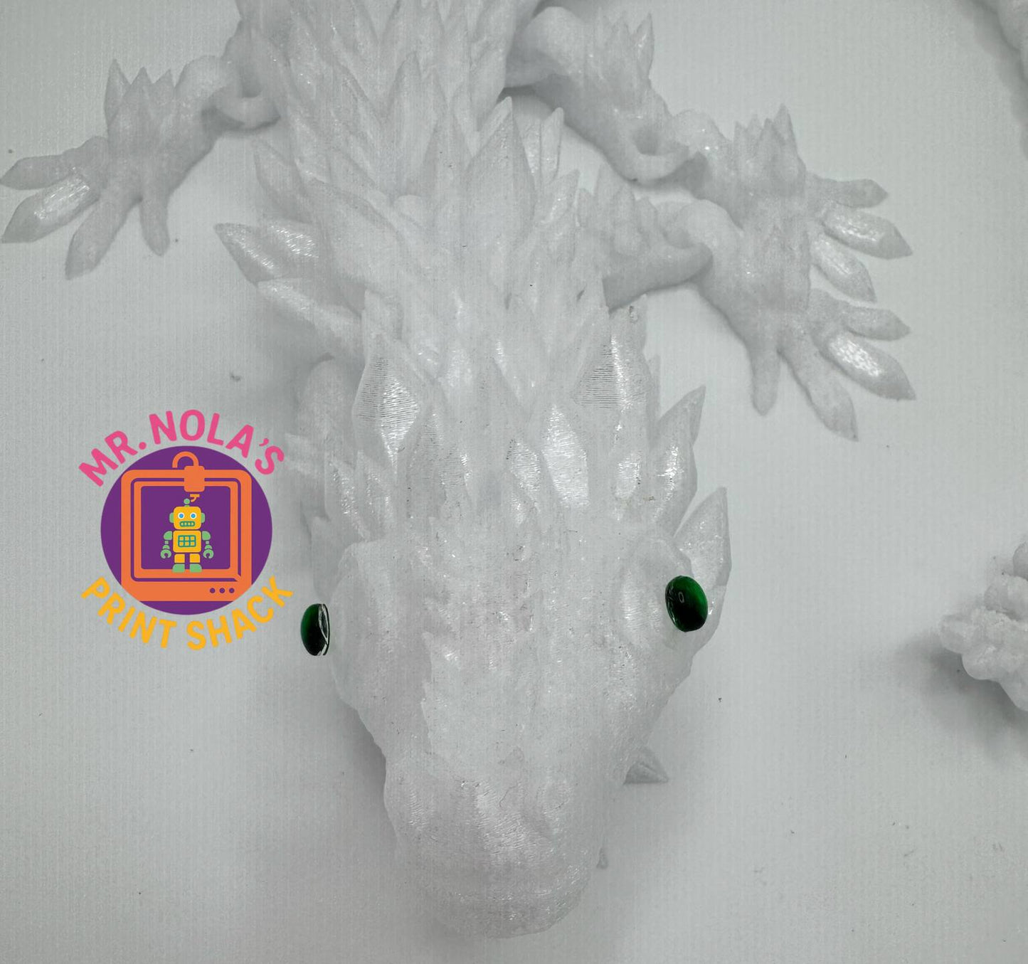 Print Shack  3D Printed Articulated White Crystal Dragon