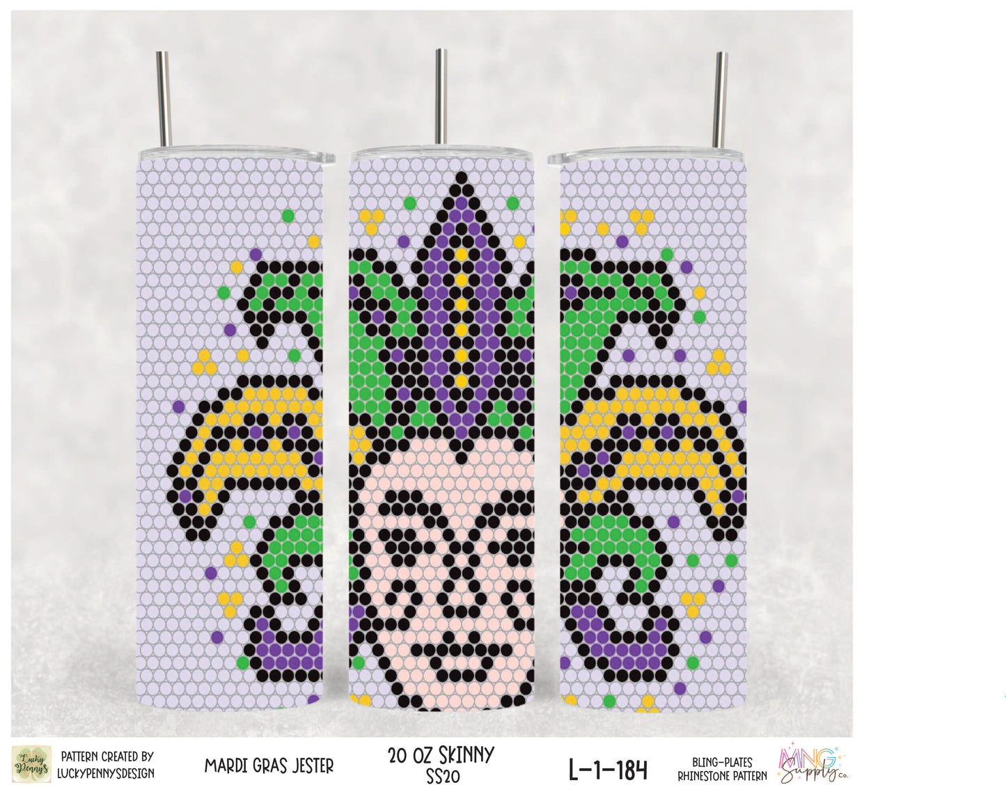 MNG Supply Bling Plate Mardi Gras Jester 20oz Skinny