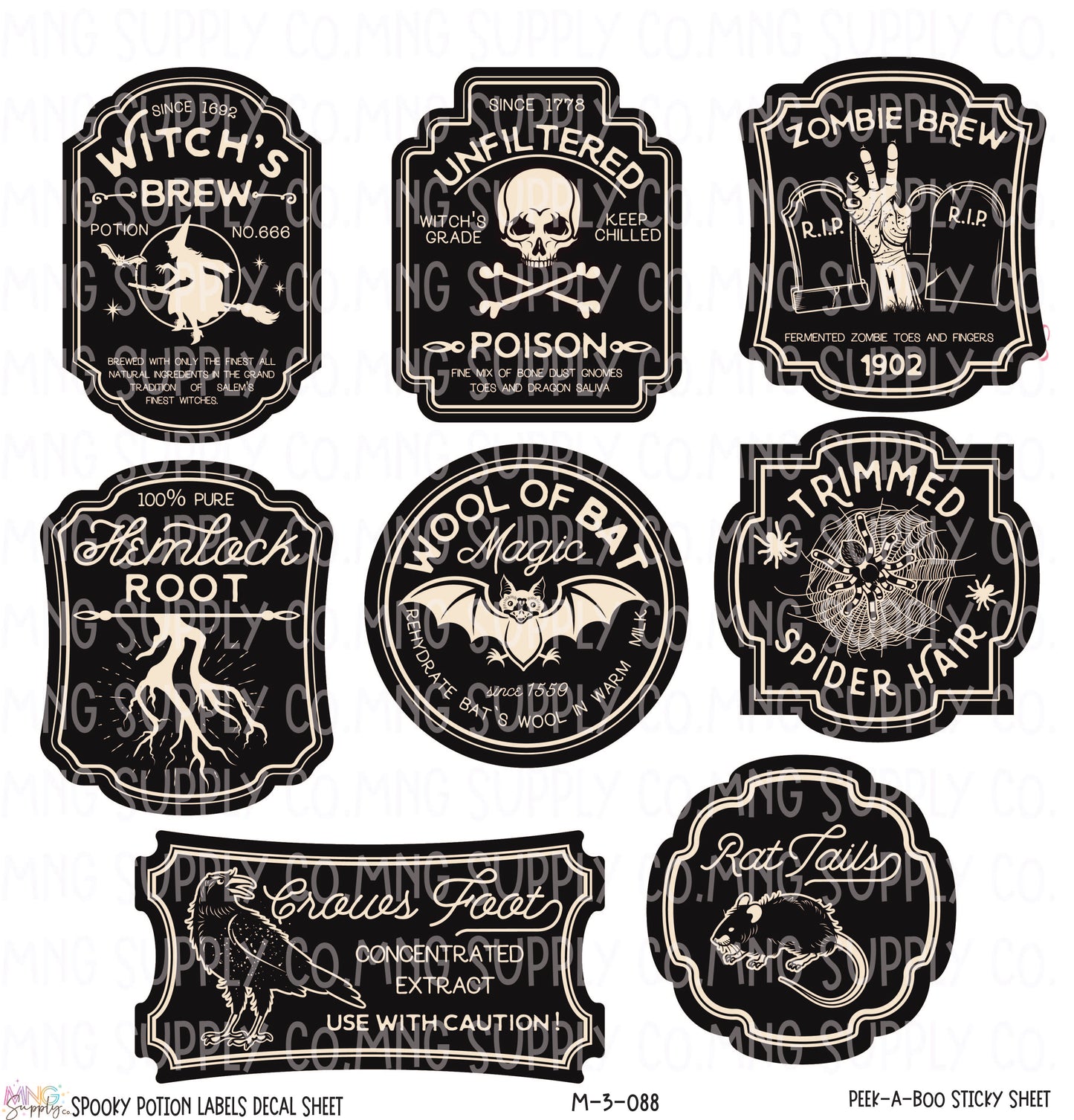 MNG Supply Decal Sticky Sheet Spooky Potion Labels