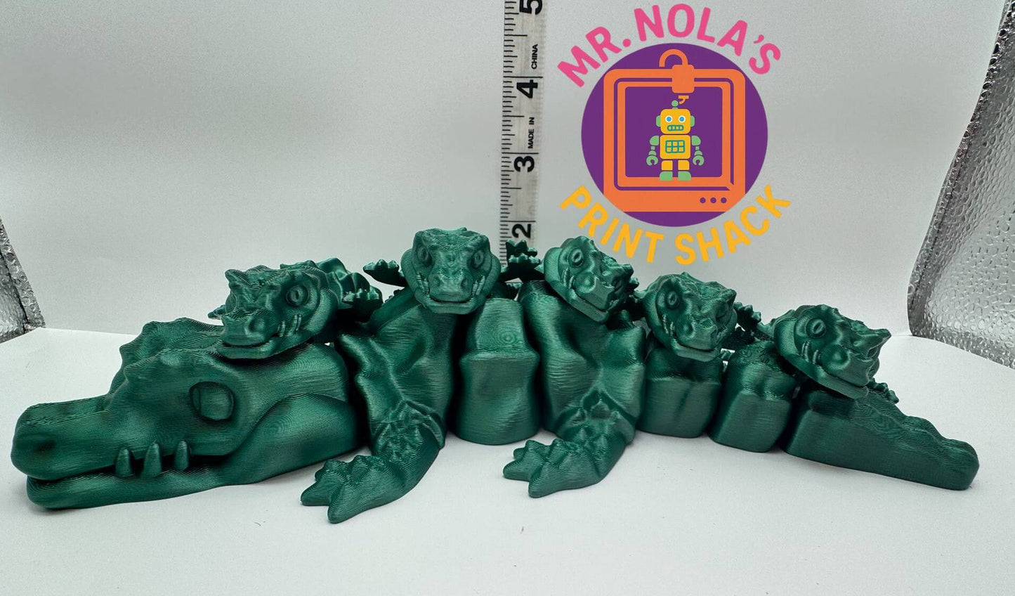 Print Shack  3D Printed Grizzle Swamp Puppy (Gator) Green and Babies