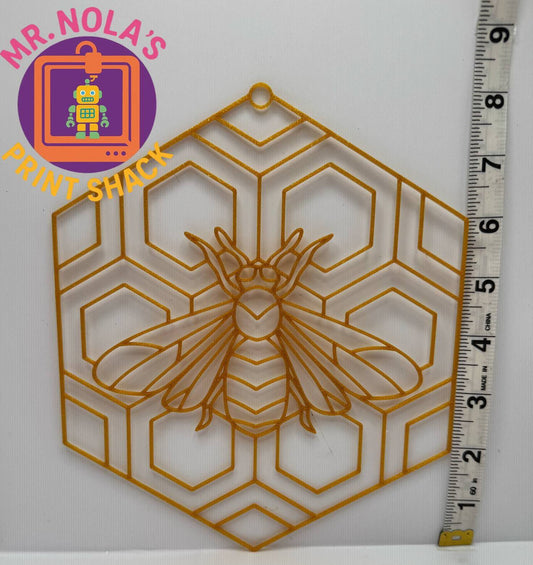 Print Shack  3D Printed Honey Bee Gold Stain Glass/ Sun Catcher Frame