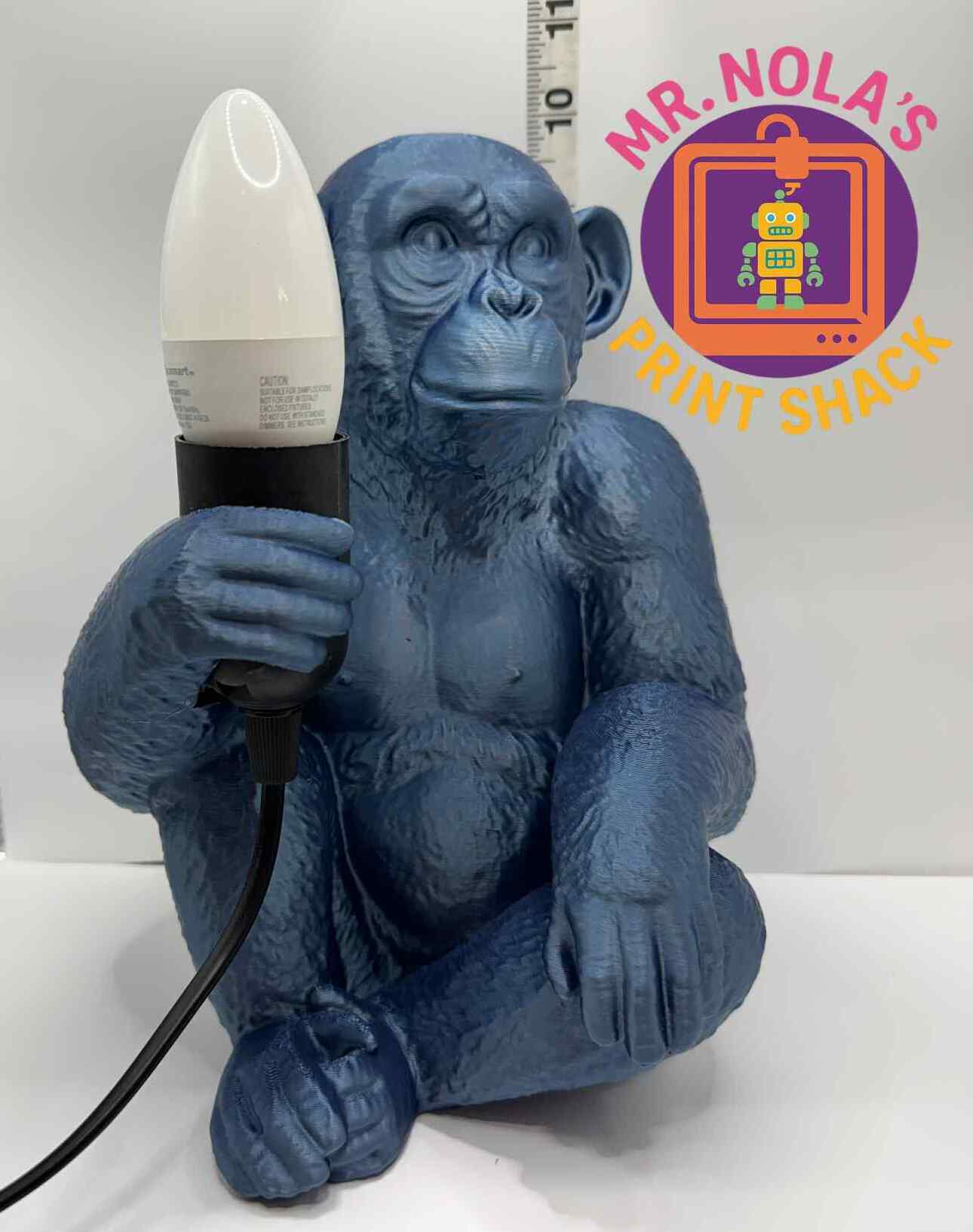 Print Shack  3D Printed Broody the Blue Chimp Lamp