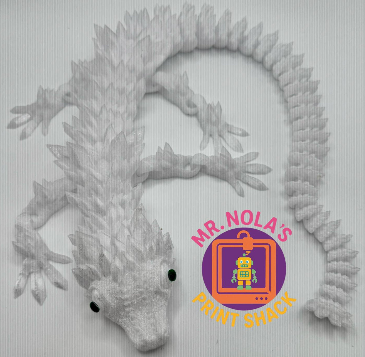 Print Shack  3D Printed Articulated White Crystal Dragon
